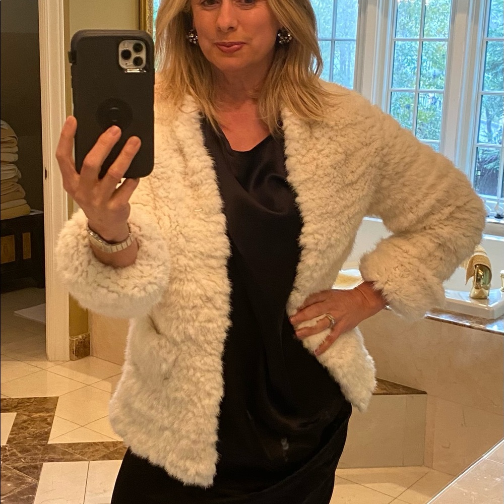 White woven mink jacket/coat size Medium